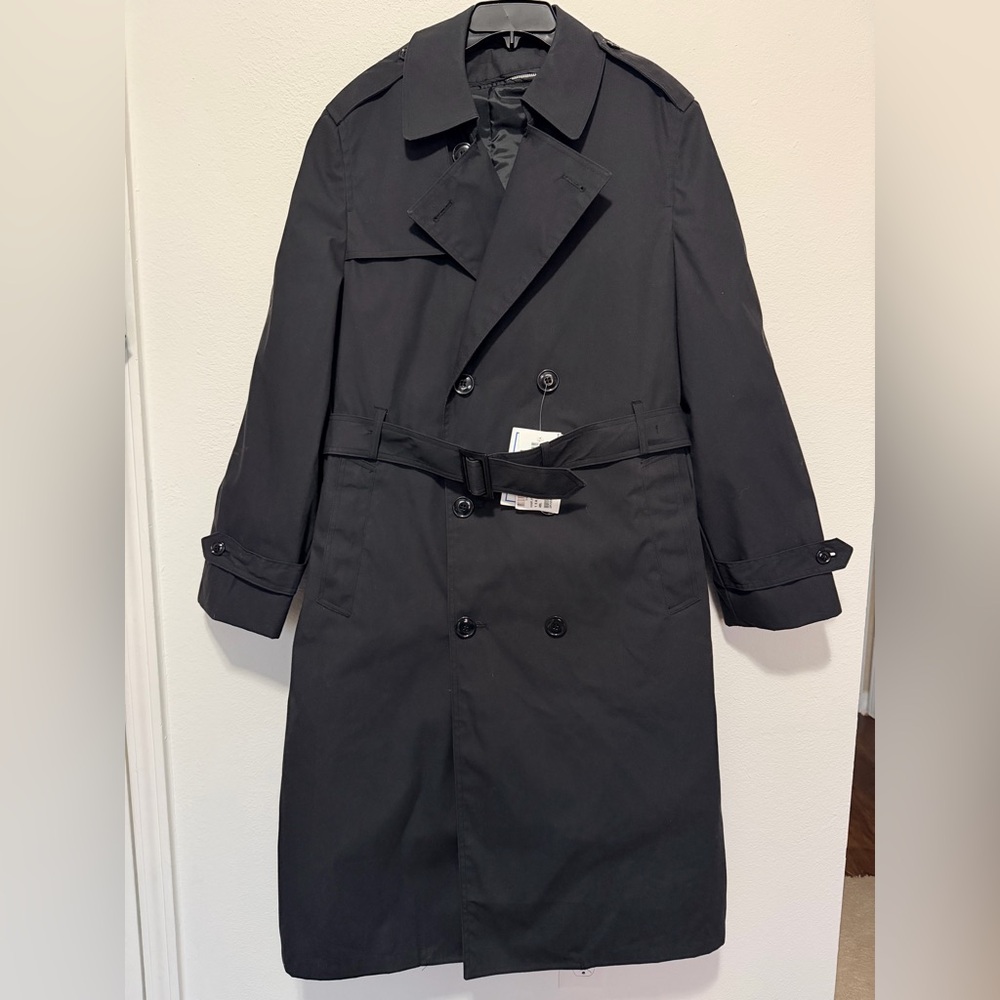 US Army Garrison Collection All Weather Coat Mens 40L Black Trench Belted